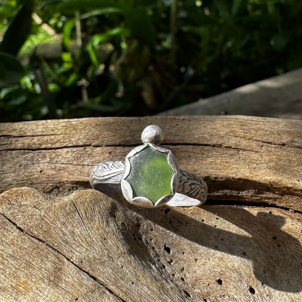Sea foam sea glass natural floral sterling & fine silver